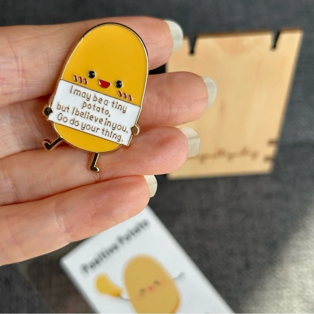 POSITIVE POTATO Brooch Pin + Affirmation Card Set, Yellow, Gold